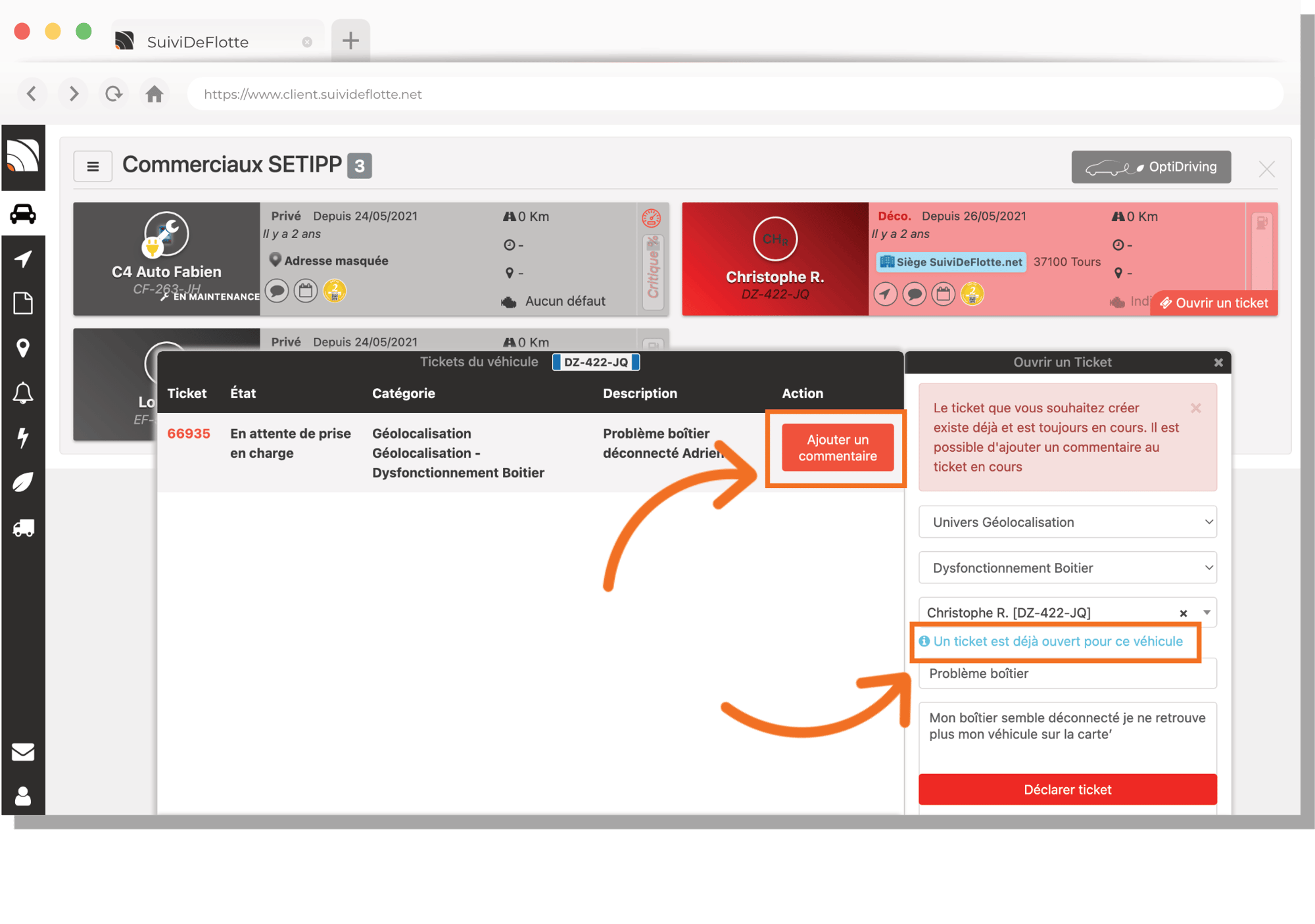 Création de tickets d'assistance dans le logiciel SuiviDeFlotte