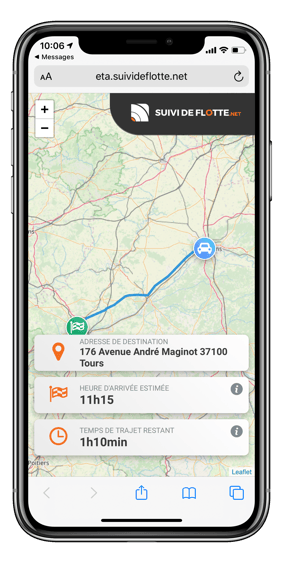 Exemple d'ETA dans l'application SuiviDeFlotte d'un téléphone