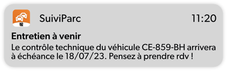 Notification d'alerte entretien à venir