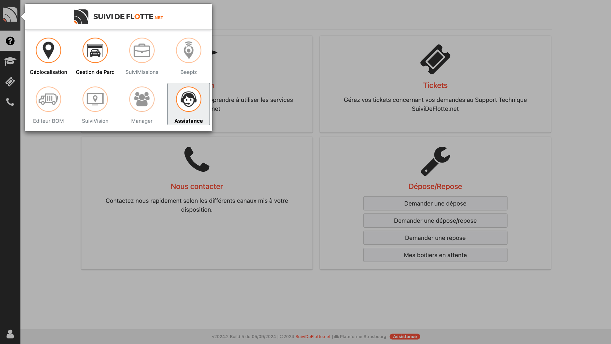 Onglet assistance du portail SuiviDeFlotte