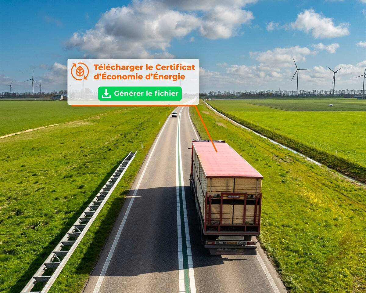 Camion sur la route avec une notification 